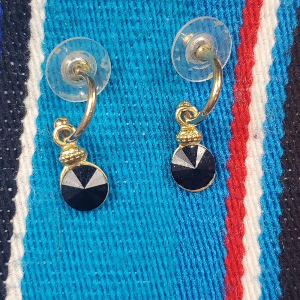 Vintage Black and Gold Dangle Earrings Huggies